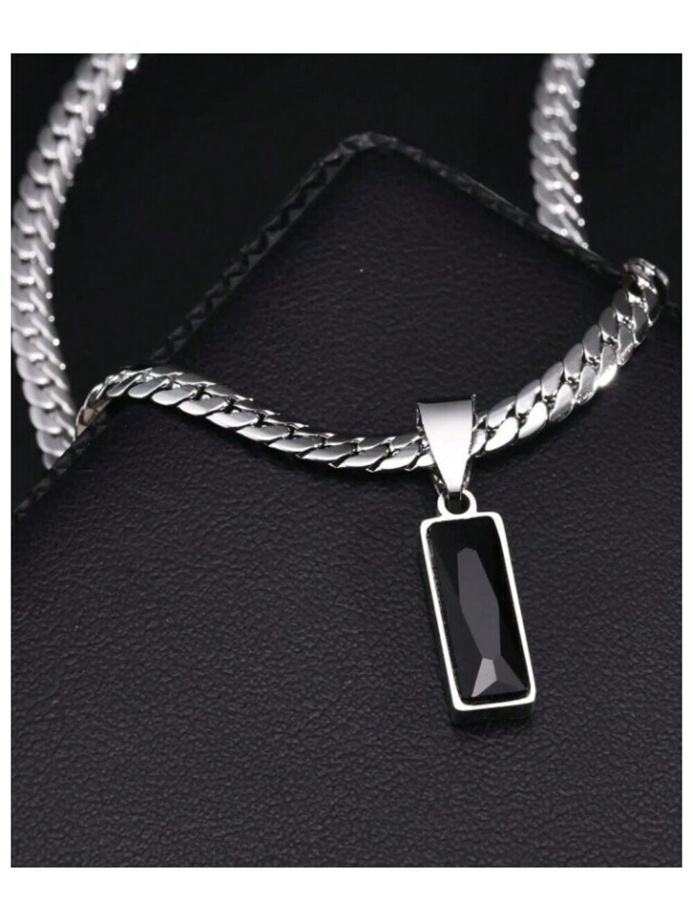 Black rectangle flat chain - Necklace - Silver - 20"